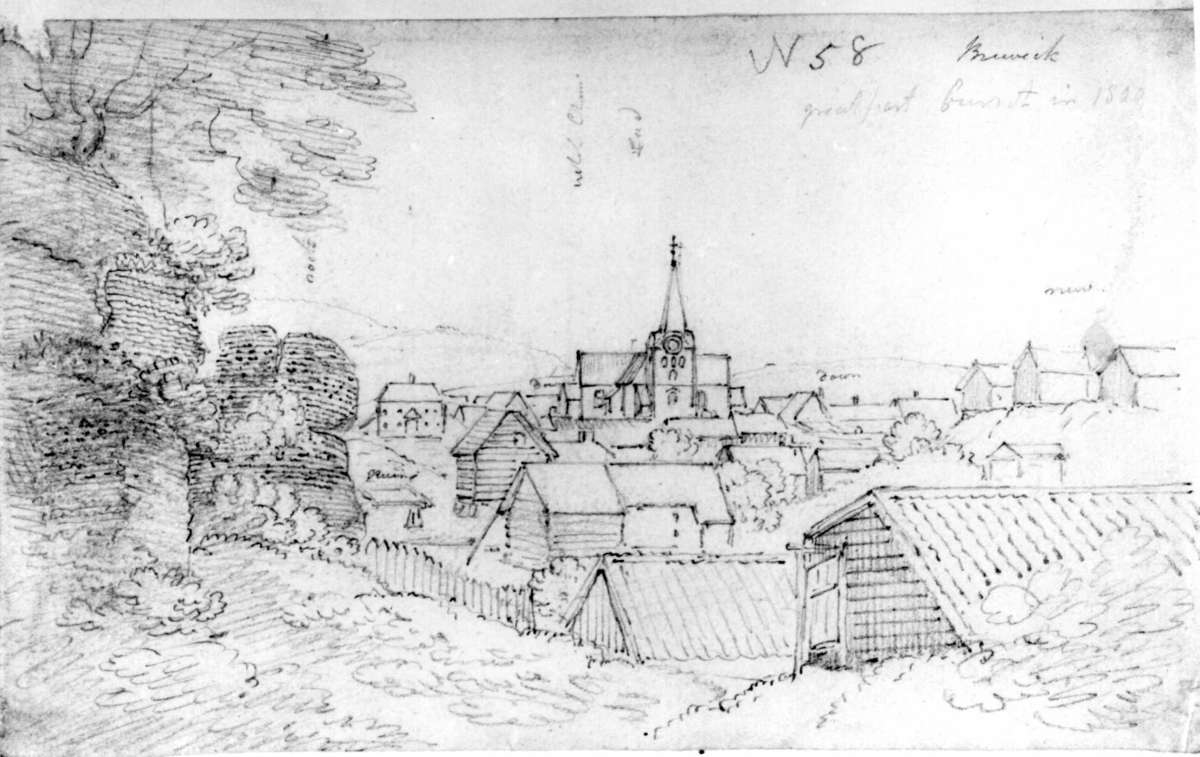Brevik
Fra skissealbum av John W. Edy, "Drawings Norway 1800".