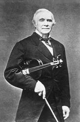 Avfotografering. Ole Bull med fiolin under armen.