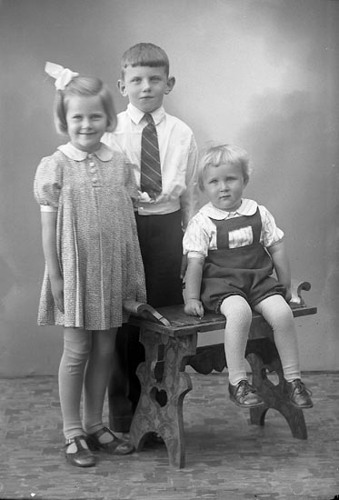 Enligt fotografens journal nr 7 1944-1950: "Andersson, Fru Sara Båtslycke, Spekeröd".
Syskonen Siv, Bengt och Kjell.