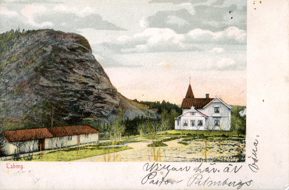 Pastor Palmbergs villa i Taberg. Vykort skrivet 1913-02-24.