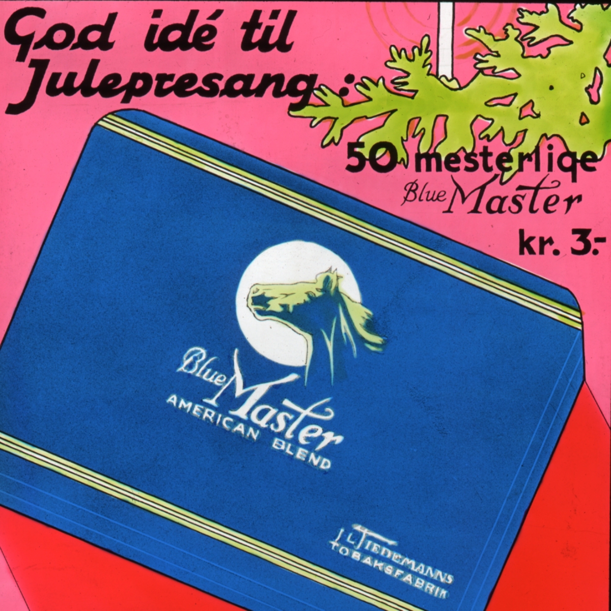 Reklame for Blue Master sigaretter fra Tiedemann.