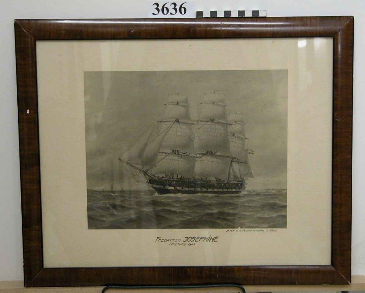 Fotografi efter målning av J Hägg av fregatten Josephine i Öresund 1860.