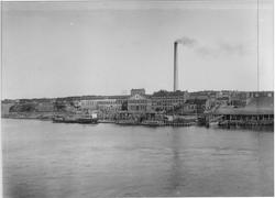 panorama, oversiktsbilde, Torp bruk, elva, papirfabrikk, teg