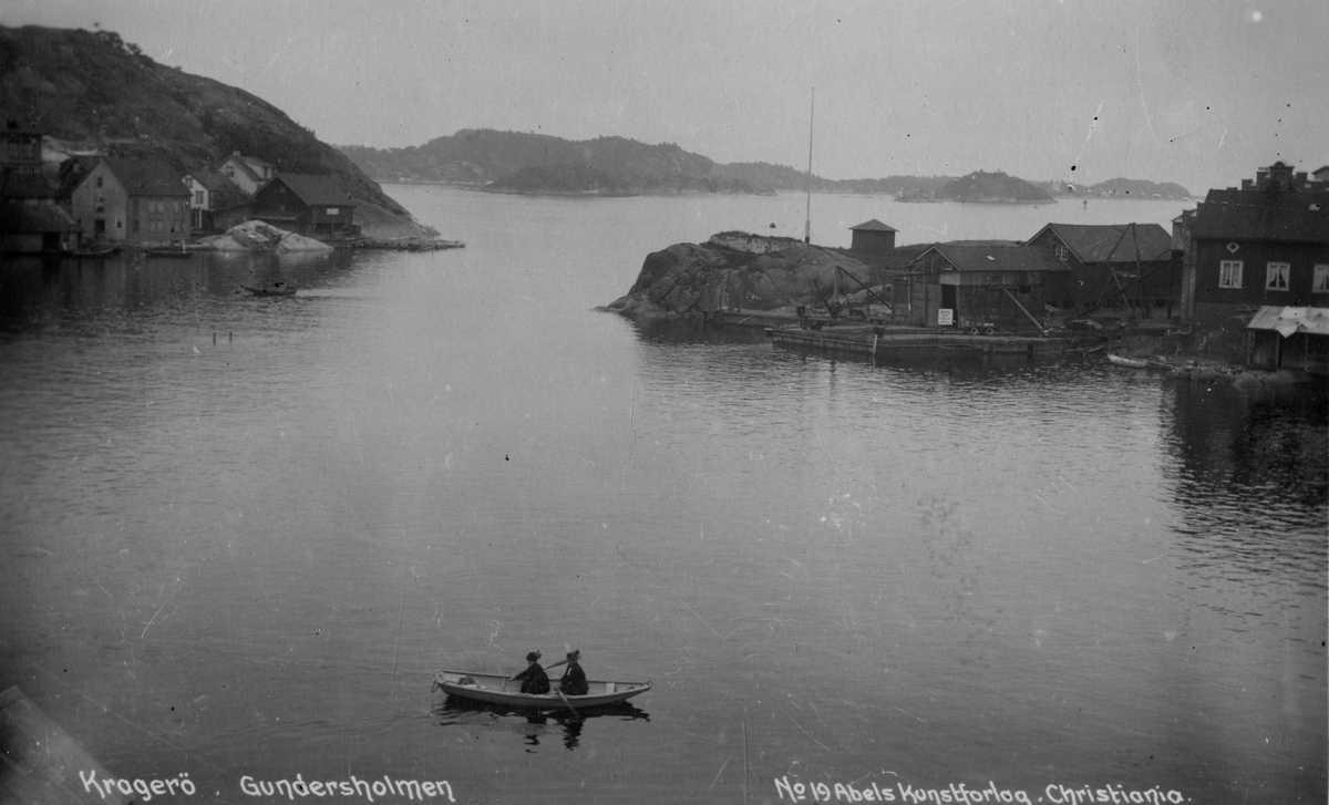 Postkort fra Kragerø. Ser øya og Gunnarsholmen