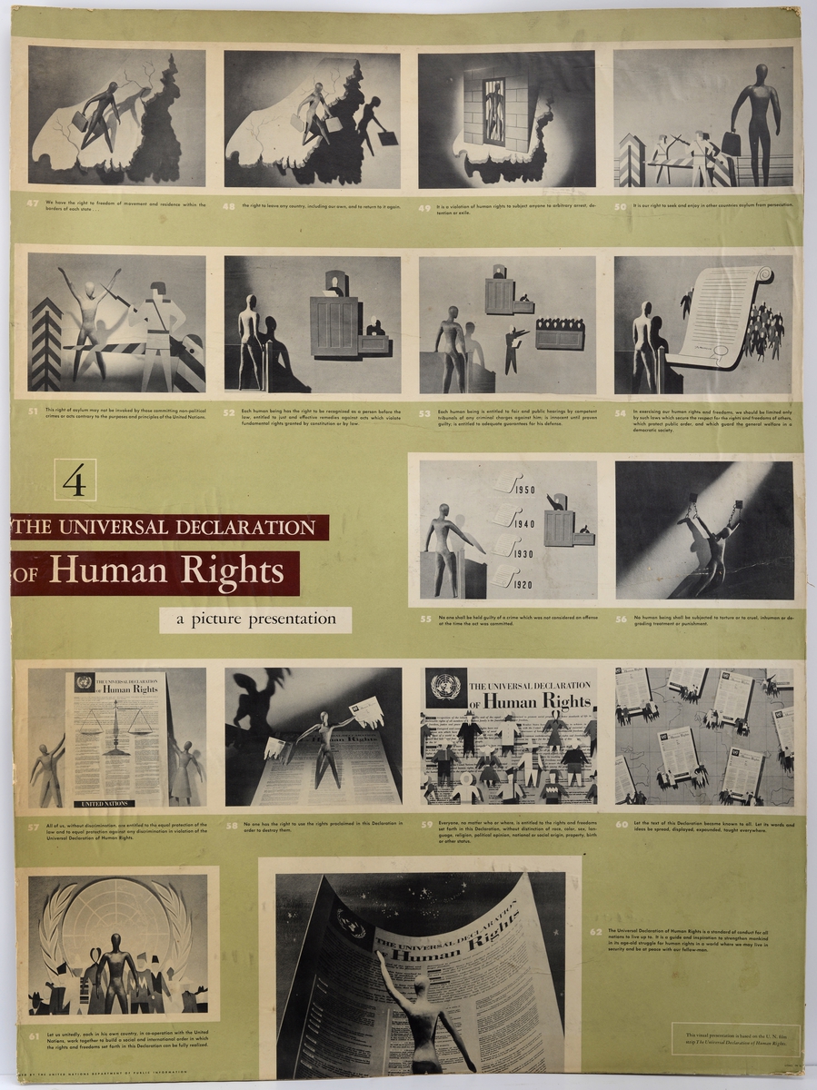 Menneskerettighetserklæringen av 1948 fra Forente Nasjoner(FN). Bilde presentasjon.