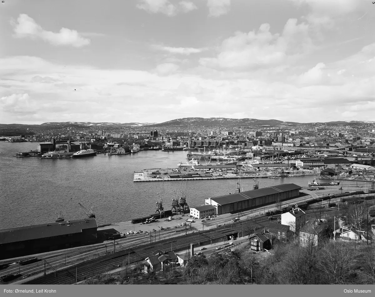 utsikt, fjord, havn, jernbanelinje
