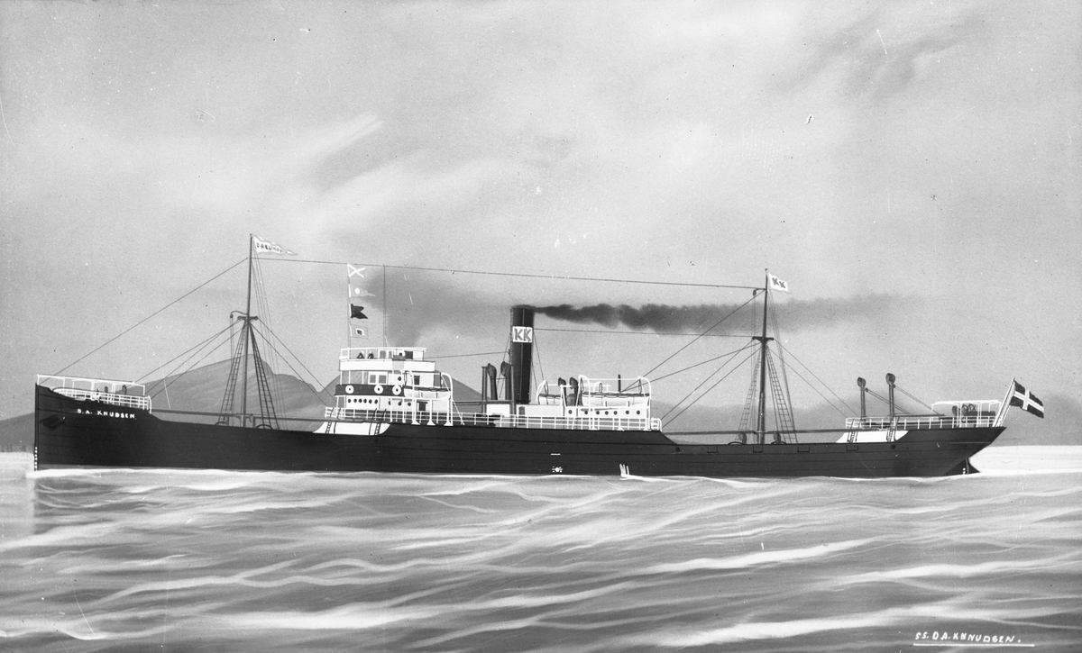 Avfotografert maleri av dampskipet D/S "O. A. Knudsen". I 1907 var dette Haugesunds største skip.