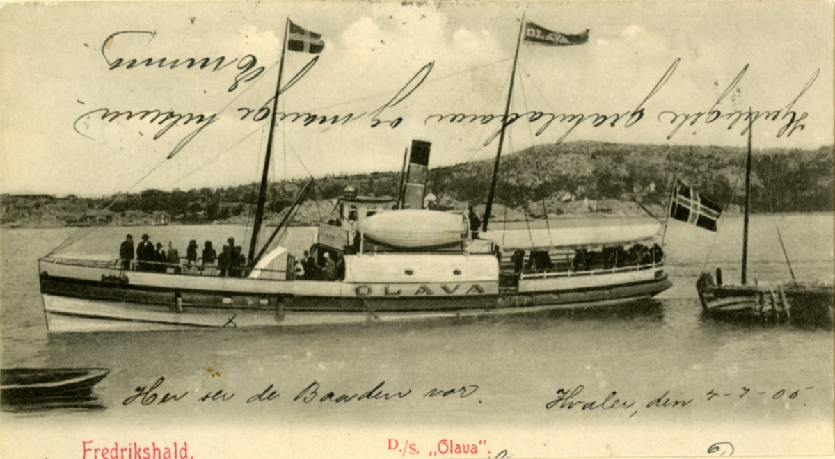 Postkort av D/S Olava (Ex. Byelfven, Wittus, Sylfid, Löfsta, Oldevig, Särö)(b.1864, Göteborgs mek. Verkstad)