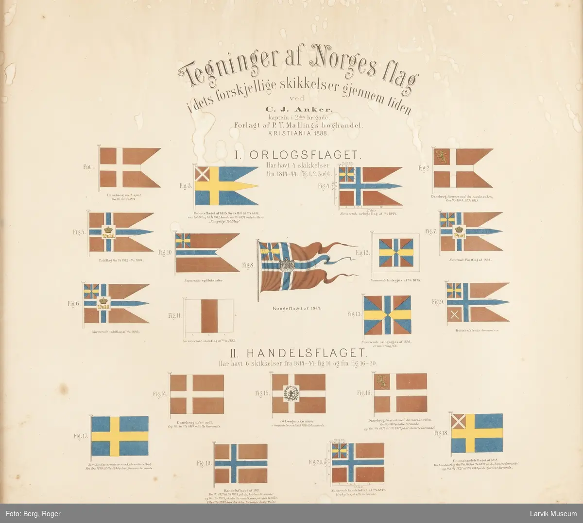 Tegninger av Norges flagg fra 1814 o.v.