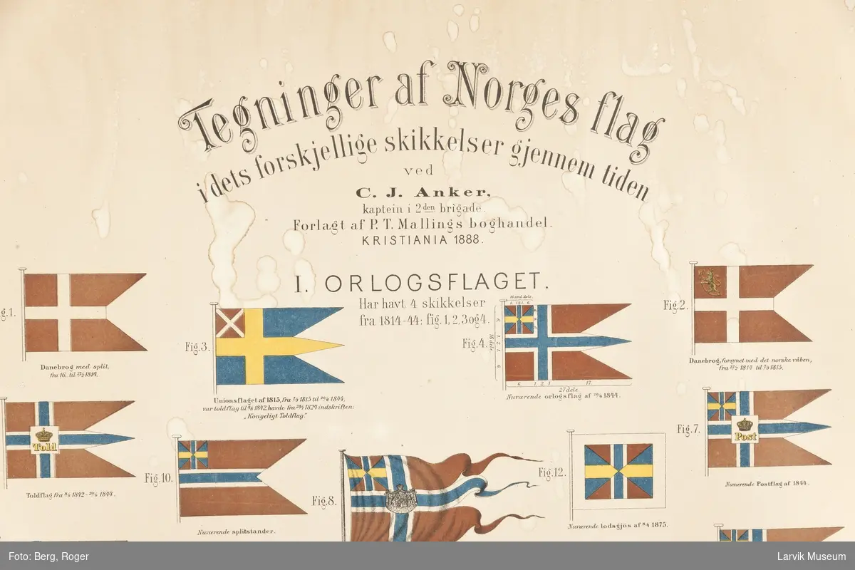 Tegninger av Norges flagg fra 1814 o.v.