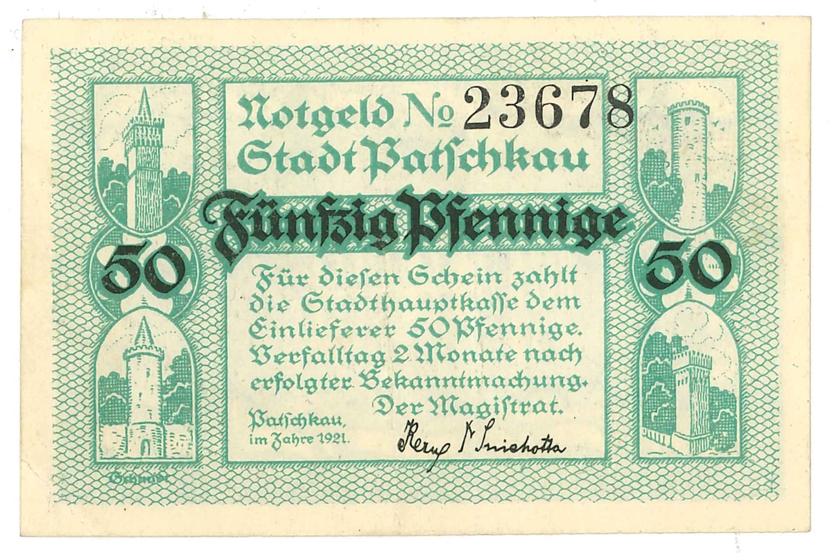 Sedel, 50 Pfennig, från år 1921.

Ingår i en samling sedlar, huvudsakligen från Tyskland.