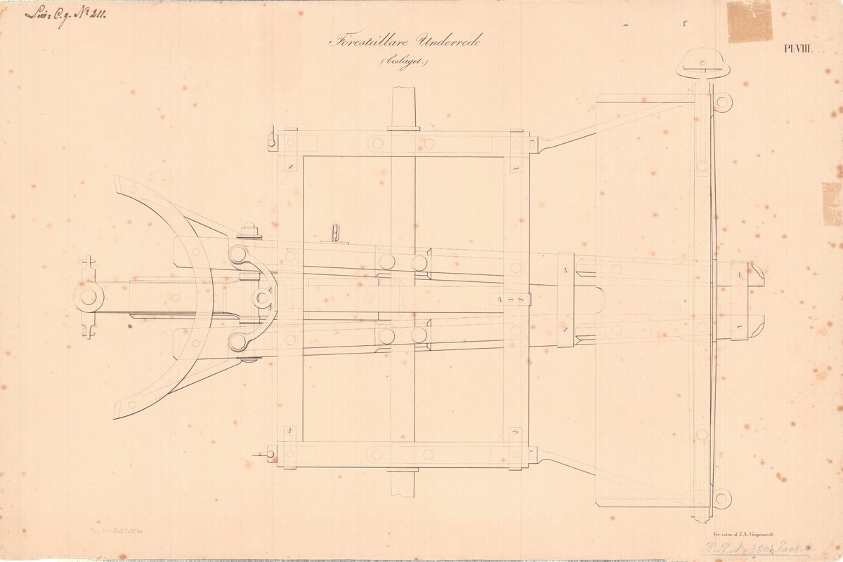 14 st ritningar visande 6 pundig kanon och 12 pundig granatkanon av järn med lavettage av 1831 års modell