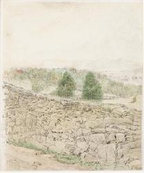 Utsikt mot Rennesøy [Akvarell og tusjpenn på papir]