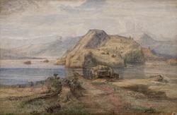 Landskap (med vann og kolle) [Akvarell på papir]