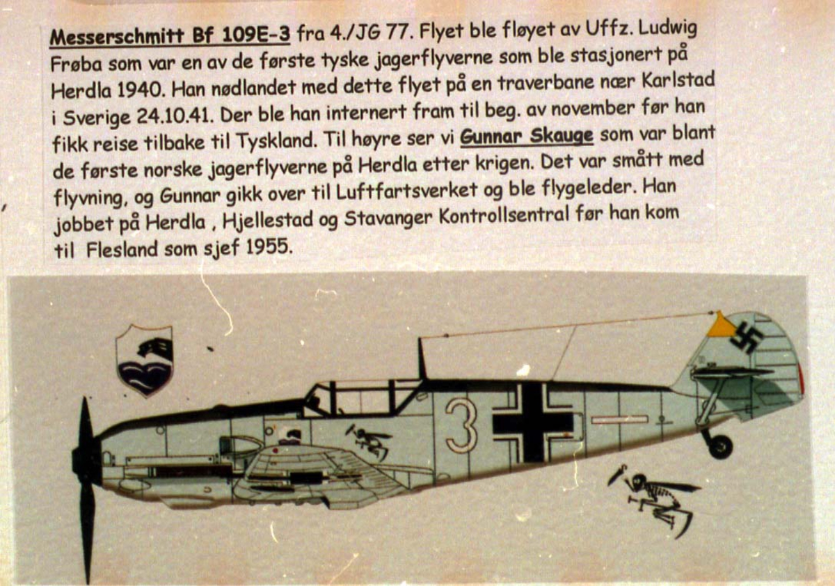 Tegning - skisse av 1 fly, Messerschmitt BF 109E-3