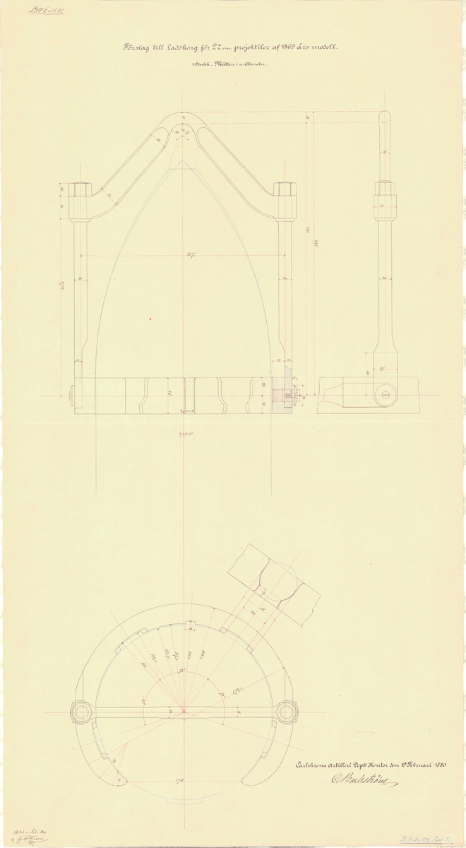 Förslag till laddkorg för 27 cm projektiler av 1869 års modell