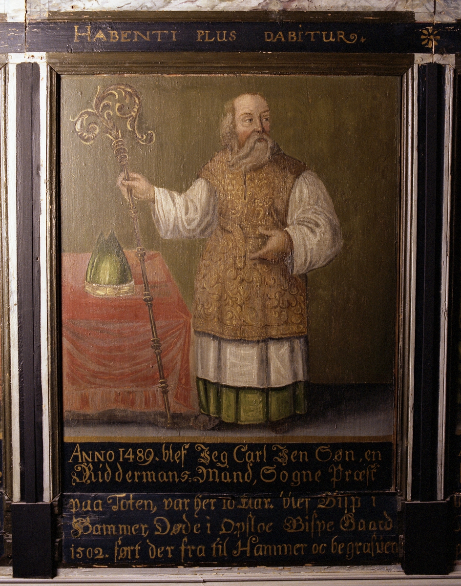 Maleri av Biskop Karl Jensson, 1504-1512, tidligere sogneprest og kanik på Toten. Maleriet er i fra Hoff kirke.