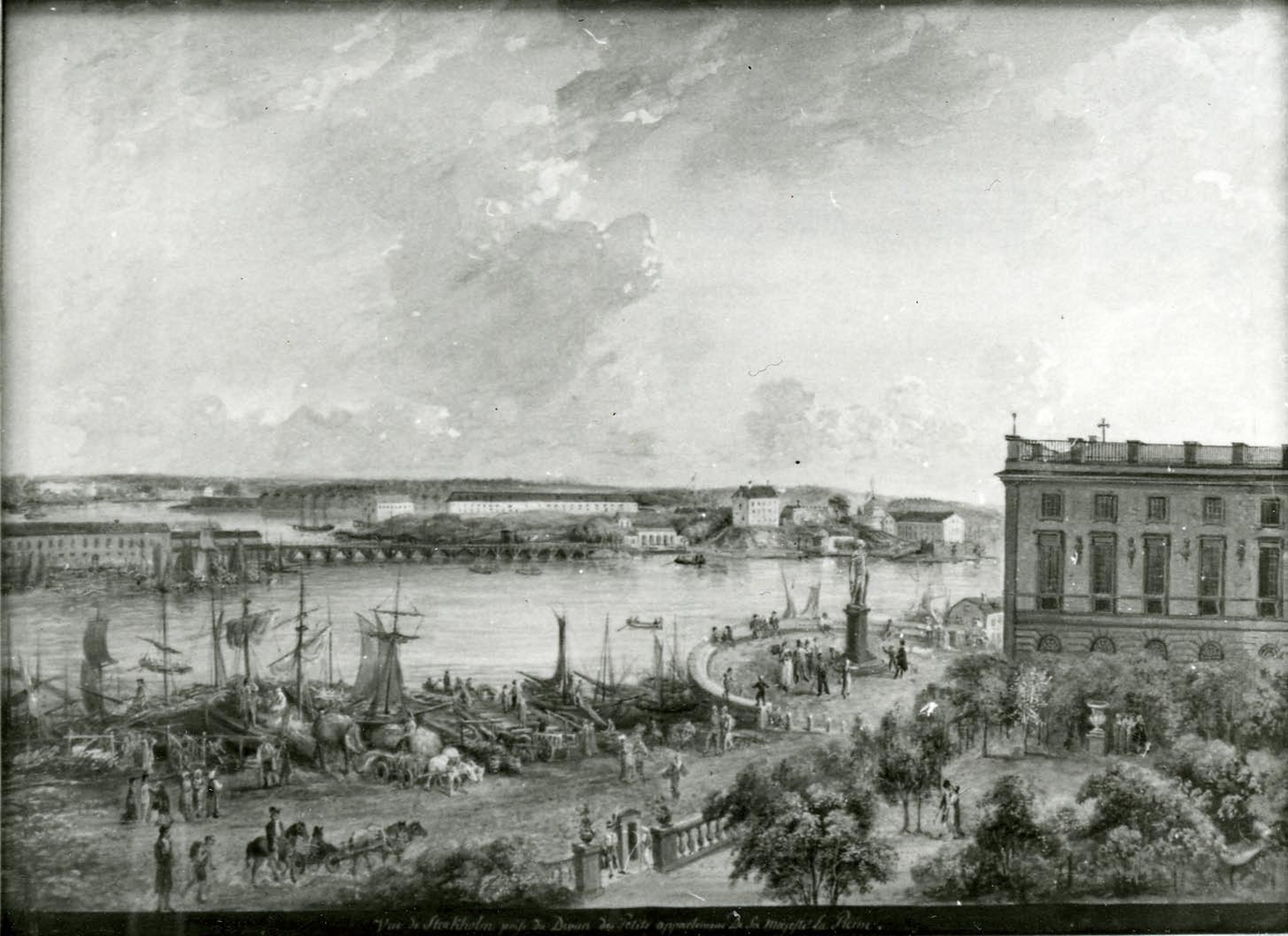 Utsikt över Stockholm från Kungl. slottet. Målning sign. Elias Martin (1759-1818).