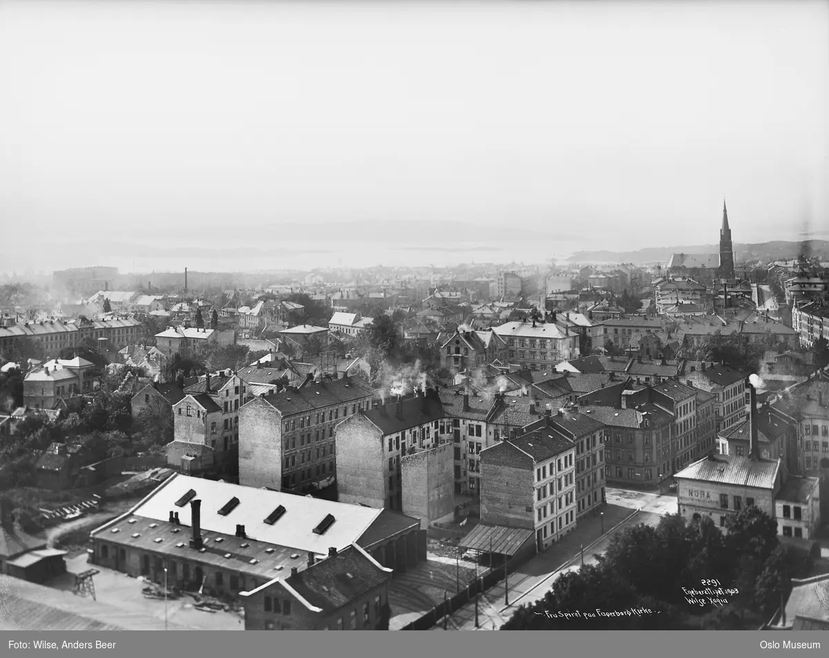 utsikt, bygårder, gavlvegger, industribygning, Slottet, Uranienborg kirke
