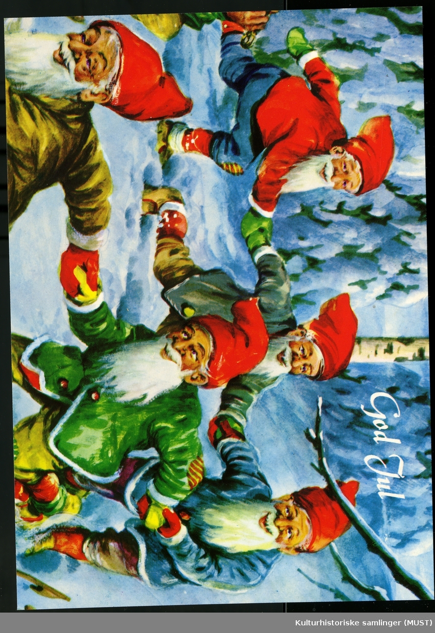 Jule og nyttårskort solgt fra Hustvedt.
Motiv av nisser
God jul