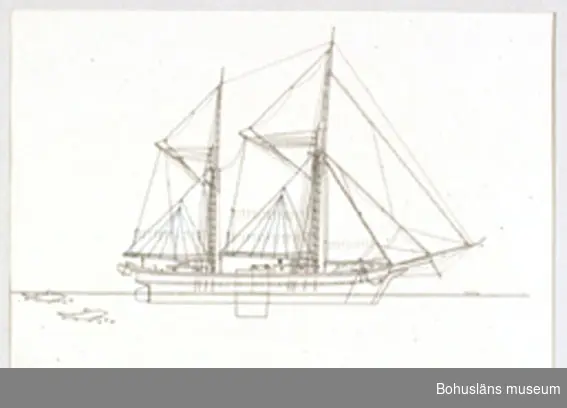 Montering/ram: Passepartout av tunn grå kartong; 55 x 66 cm, Nyzeeländsk segelpråm, scowschooner, flatbottnad och med centerbord.
Övrig historik se UM72.26.001.