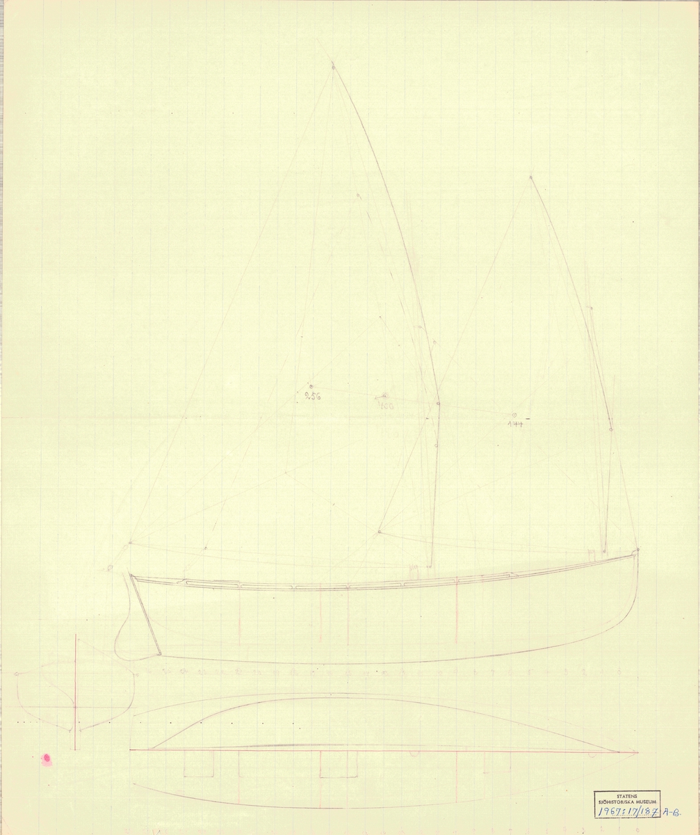 Spantruta, profil med segelplan, plan