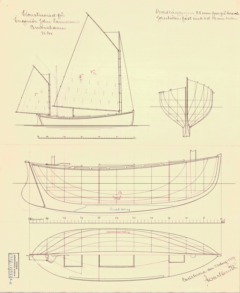 Tvåmastad segelbåt
Spantruta, rigg och sektionsritningar