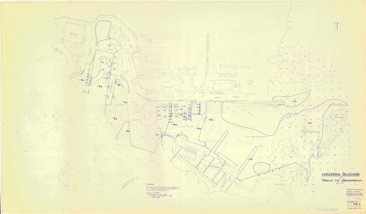 Karta över Karlskrona örlogsvarv med förslag till utbyggnadsplan.