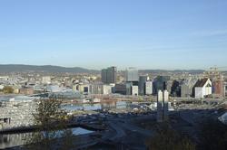 Utsikt fra Ekeberg, havn, fjord, panorama, Bjørvika, Barcode