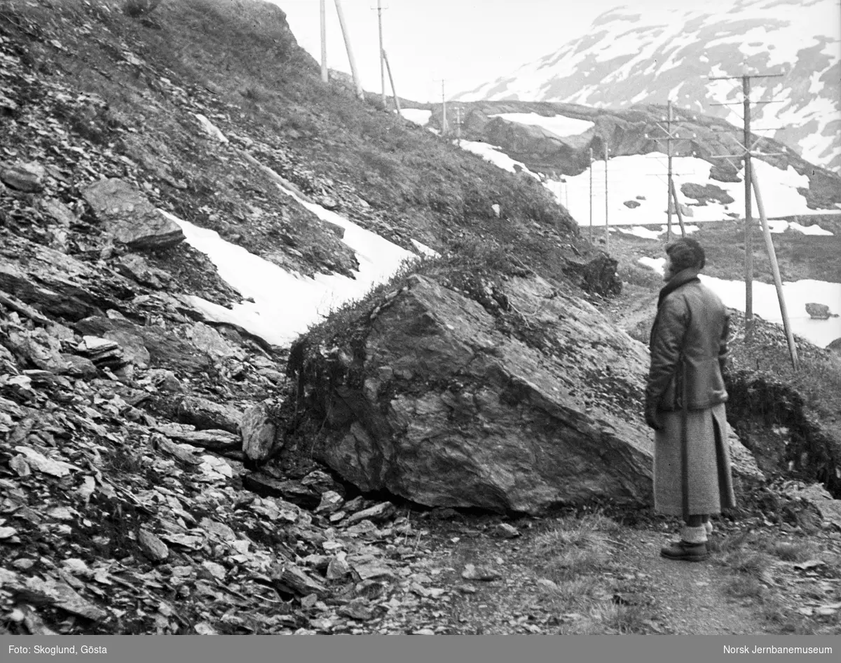 Nedrast stein på anleggsvegen i Flåmsdalen