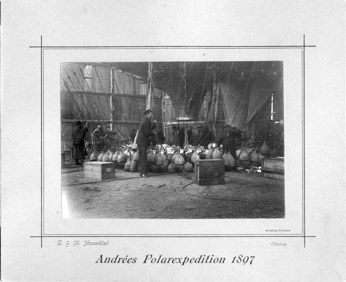 Örnen fylld. Sandsäckar håller den plats, möjligen 11 juli 1897.