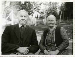 Portrett av et ektepar. Mannen er iført dress og skjorte med