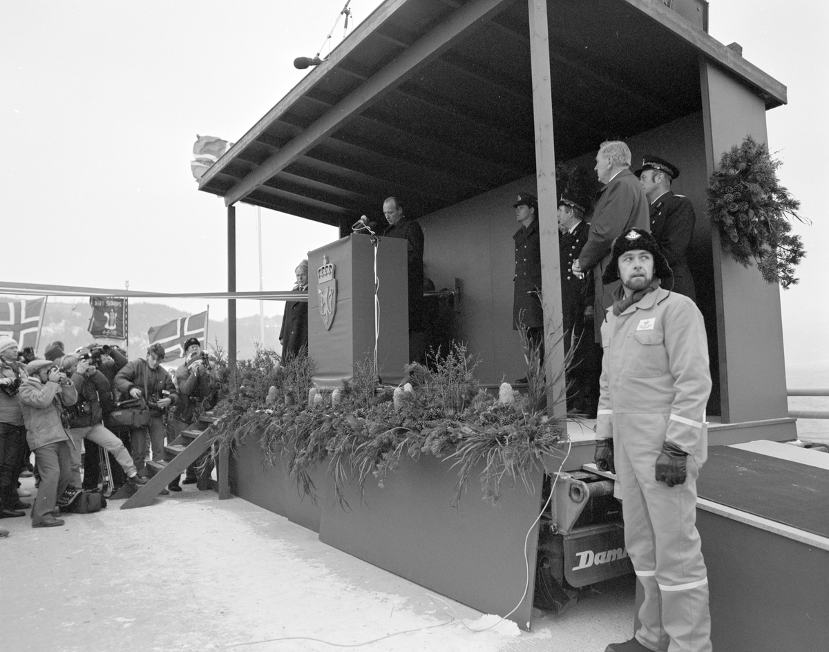 Mjøsbrua, E6, offisiell åpning ved Kronprins Harald 16.11.1985. Samferdsel, vegbygging,