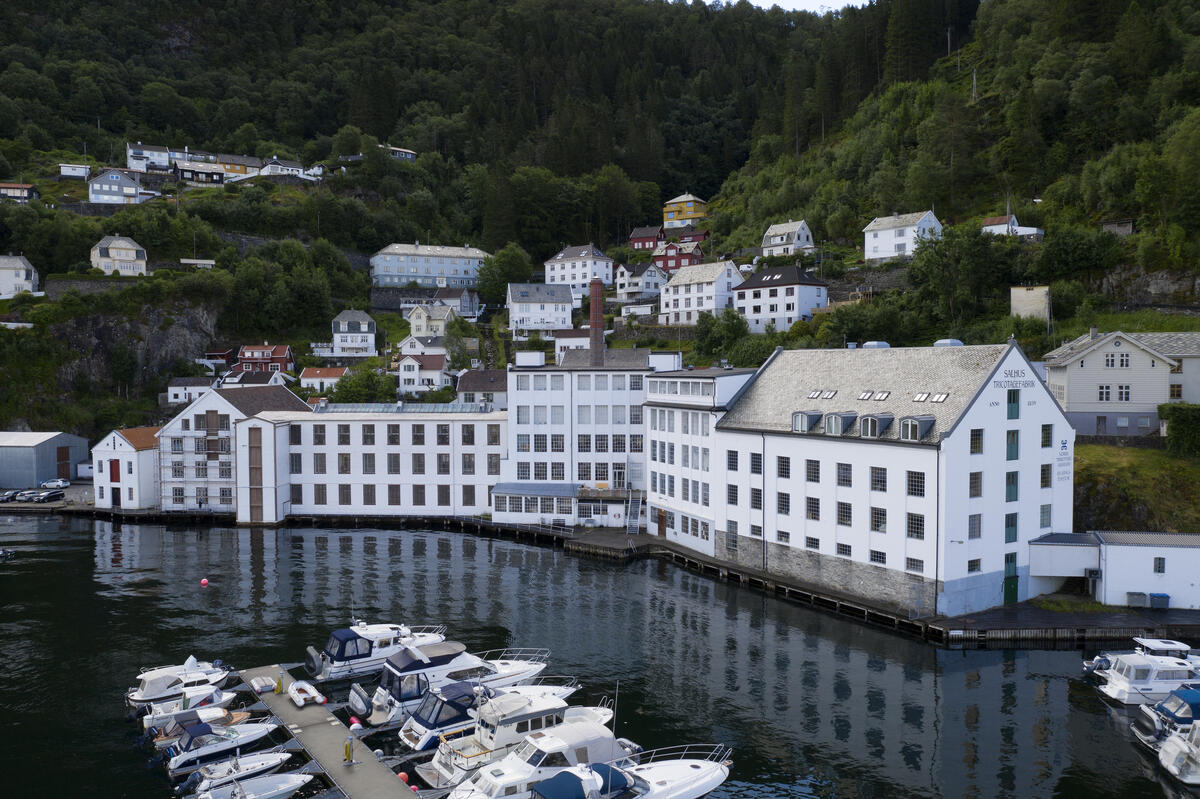 The former textile mill Salhus Tricotagefabrik by the sea outside Bergen.