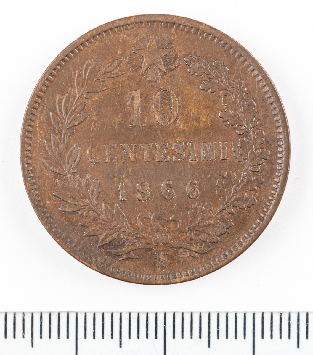 Mynt Italien 1866, 10 Centesimi.