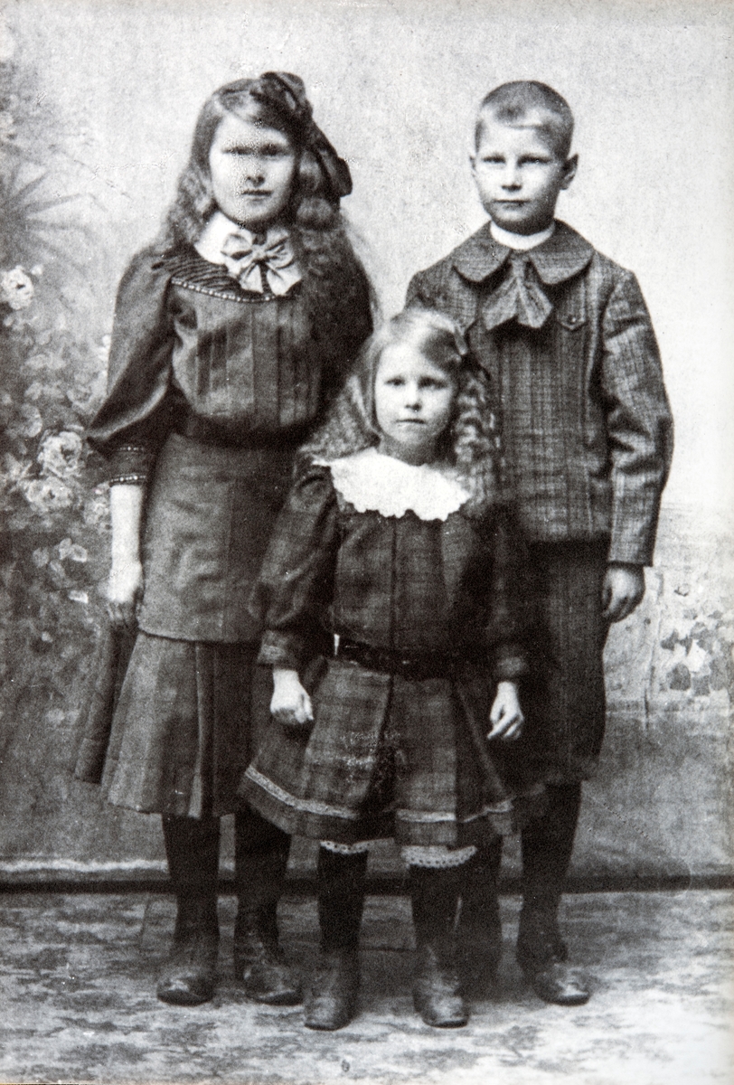 Søsken gruppe, fra venstre: Anna (født 12/11-1900, død 18/04-1991), Maren (f: 05/08-1906, d: 26/07-1997), og Ole Martinsen (f: 08/07-1902, d: 1971)
Søsknene bodde på Hasselbakken, et bruk under Atlungstad i Ottestad, Stange.