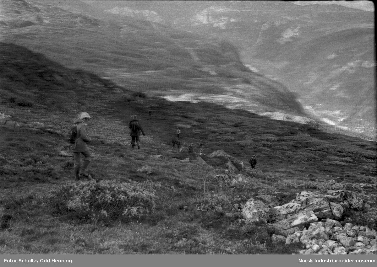 Rjukan og Tinn steinklubb er på tur over Gausta. Folk går i terrenget.