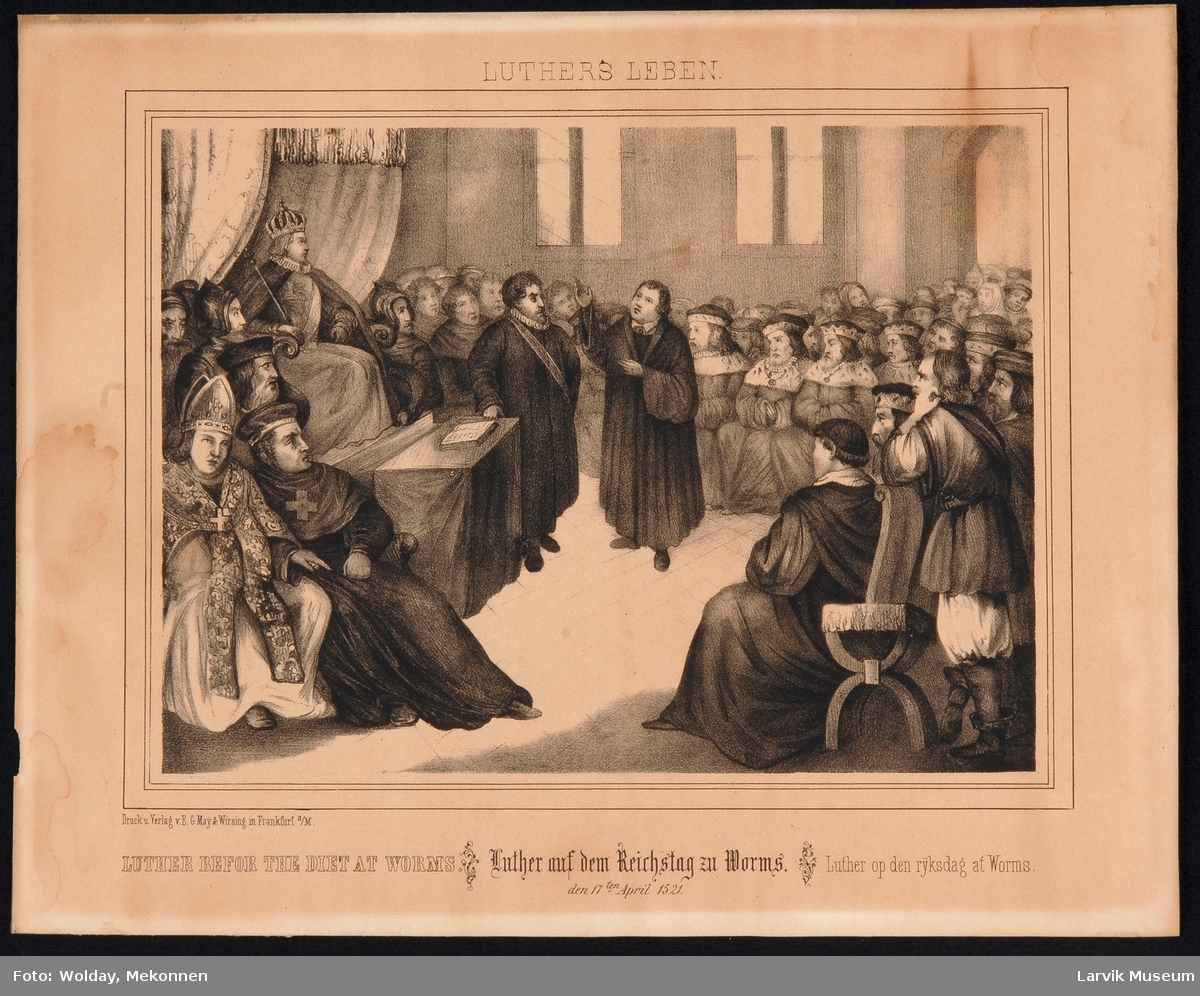 Martin Luther before the diet at Worms./ Luther ved Riksdagen i Worms 17. april 1521.