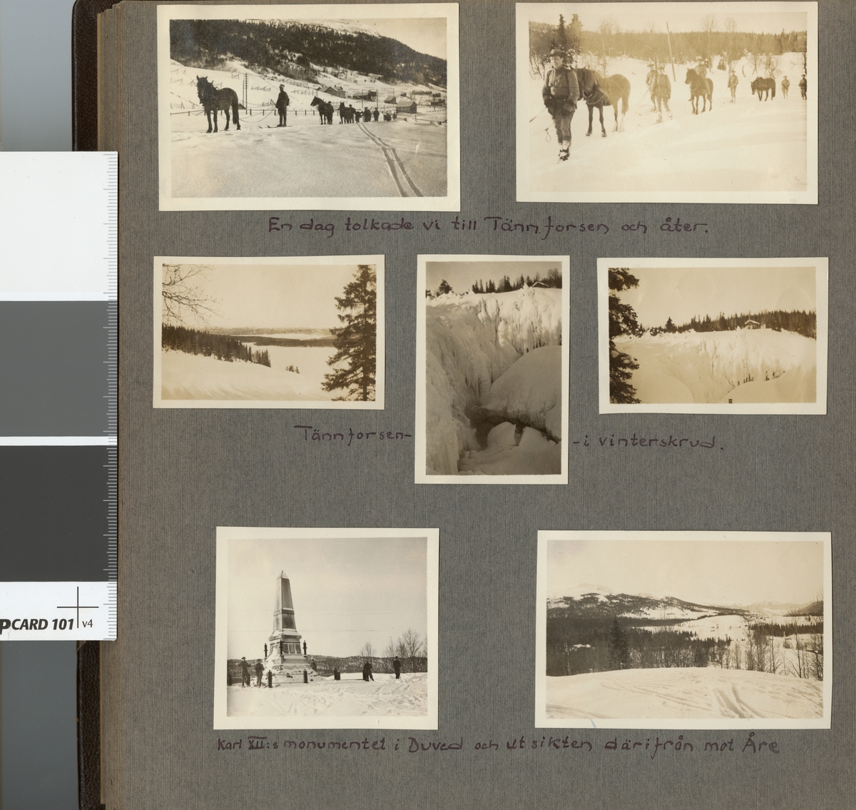 Text i fotoalbum: "Aspirantskolans vinterövningar i Björnänge febr.-mars 1926. En dag tolkade vi till Tännforsen och tillbaka".