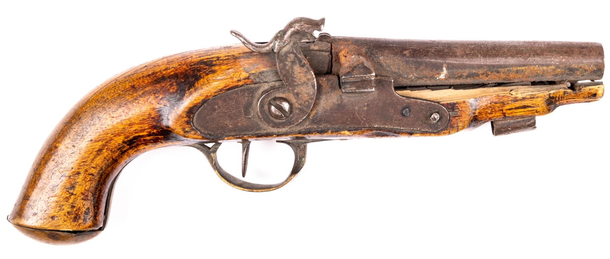 Pistol med knallhattslås, 1800-talet. Mynningsladdare.