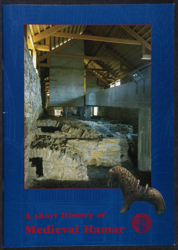 Bronze horse and ruins: book cover to "A short history of Medieval Hamar"