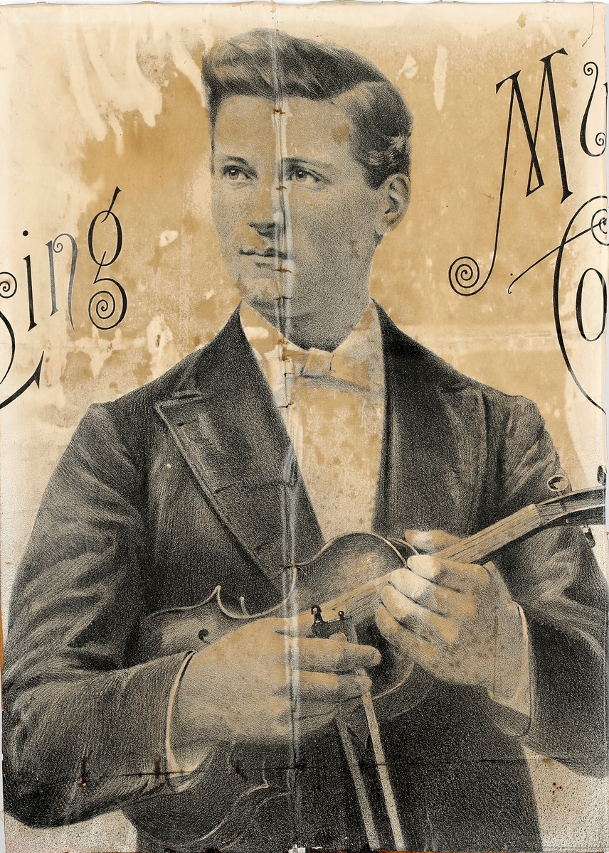 Plakat med bilde av Olaf Sætersmoen som holder en fiolin.