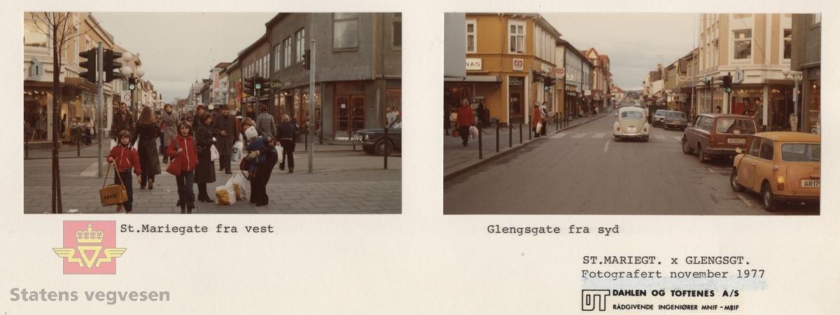 Bildet viser St. Mariegate fra vest i Sarpsborg november 1977.