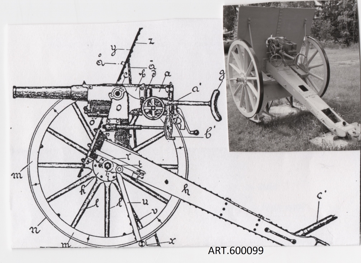 En för hela artilleriets utveckling viktig pjäs tillfördes från 1880-talet. Det var en av de första SnabbSkjutande modellerna, betecknad i kortform ”S S” kanon eftersom försedd med patronerad ammunition och stod stilla vid eldgivning som då var helt nytt. Anordning för halvautomatik fanns som innebar att tomhylsan automatiskt kastades ut efter ett skott vilket gjorda att det gick snabbt att ladda med nästa skott. Dessutom tillfördes att mekanismen automatiskt stängdes efter laddning med ny patron.

Den fanns i många varianter i försvaret av 57 mm kanoner och totalt tillverkades minst 400 st. Kanske till och med att blev det så att man överdrev eldhastighetens betydelse och lite glömde att verkan inte var särskilt stor för en så klen kaliber.

För kalibern 57 mm utvecklades efterhand många nya kanoner och  lavett-typer: för pansartorn, för kaponjärer i fästningsvallgravar, för kasematter samt vallavett med sköld som museet visar här. Även varianter fanns för fartyg samt genom kustartilleriet för många skansar i kustförsvaret.

Under senare tid, från ca 1930, tillfördes i stort antal helt andra typ- och ammunitionsvarianter vilka inte behandlas här, främst för fartyg, stridsfordon, pansarvärnskanoner och luftvärn. En kanontyp för flygplan!
 
 Fram till nya bestämmelser 1942 var beteckningen för de flesta typerna 6 cm kanoner. Detta ändrades från den tidpunkten genom att alla kalibrar under 6 cm skulle vara angivna i mm. 
Kalibern 57 mm kommer från en 1800-talskoppling till för oss då aktuella internationella kanontyper. 

VIKT		1116 kg
ELDRÖR		vertikalkil, 26 kaliber långt
SKOTTVIDD           	5,5 km (nådde från högt beläget fästningstorn 7 km, exempel Vaberget)
AMMUNITION          	vanligast spränggranat men även bland annat 
pansarprojektil