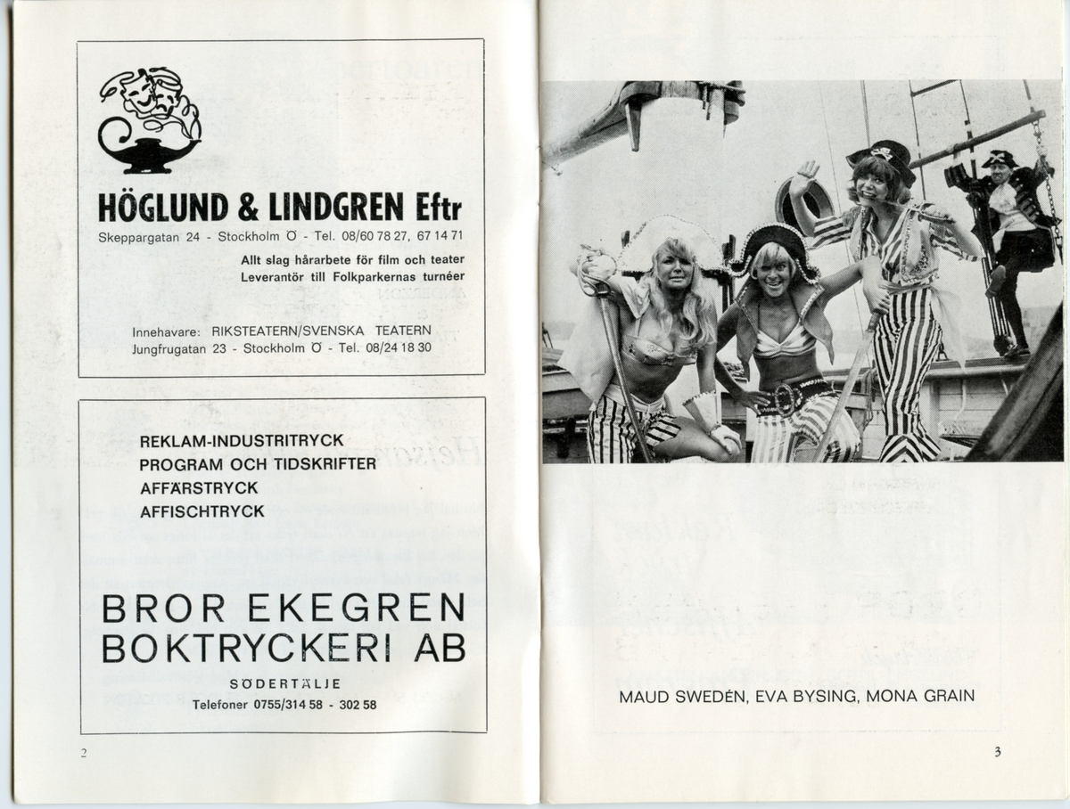 Program för Folkets Parks och Tjaddenrevyns uppsättning "Skrattkammarön" från 1968. Innehåller information om föreställningen och reklam.