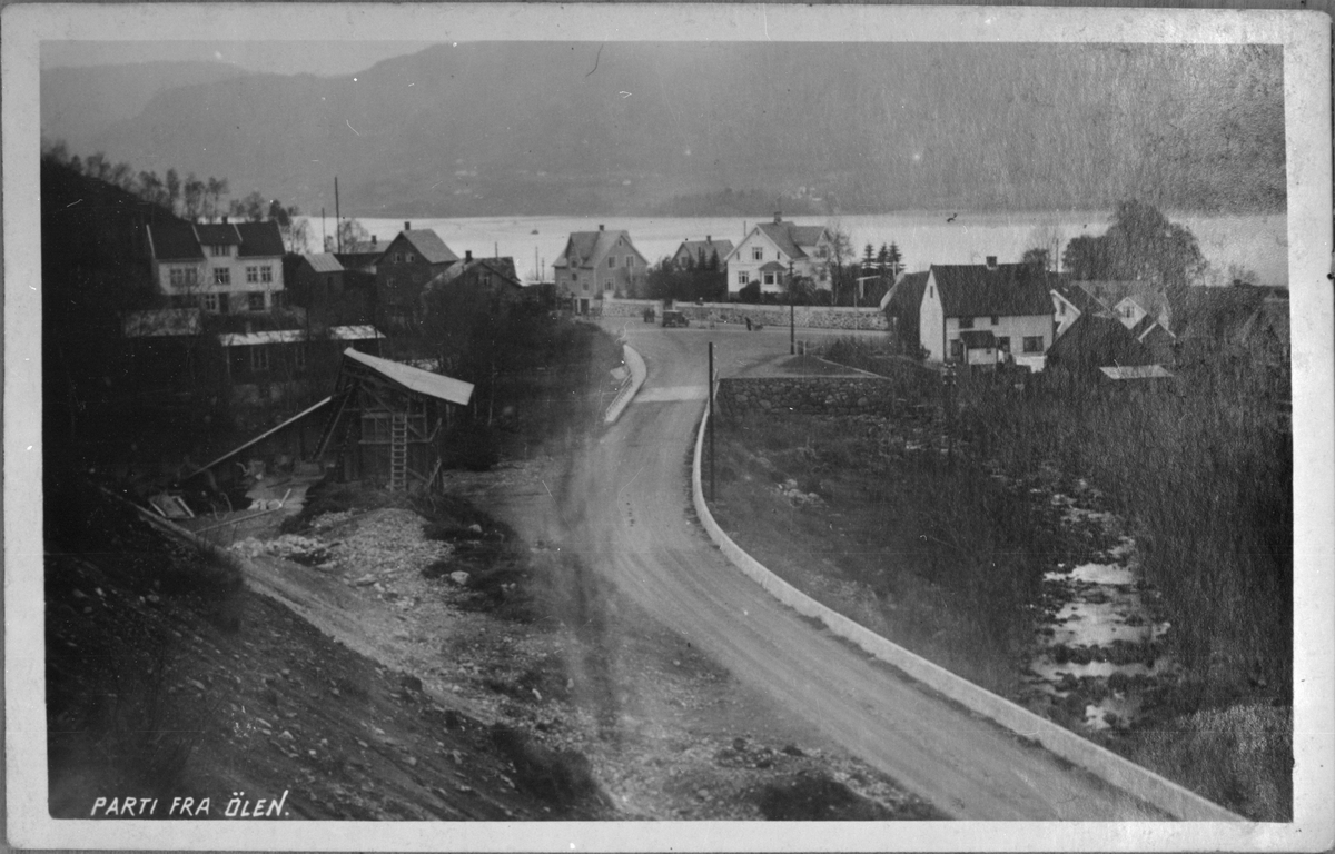 Postkort med motiv frå Ølen (Ølensjøen) sett mot nordvest, 1945.