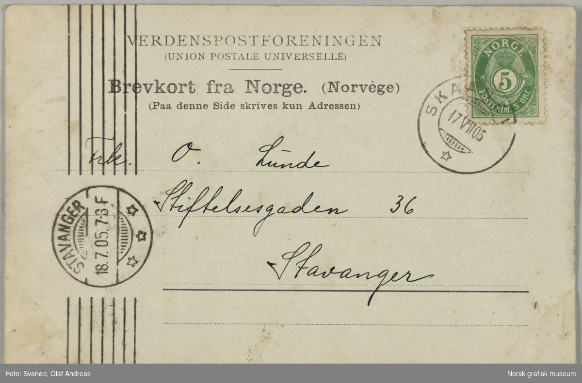 Postkort fra med bilde fra Skånevik i Sunnhordland.