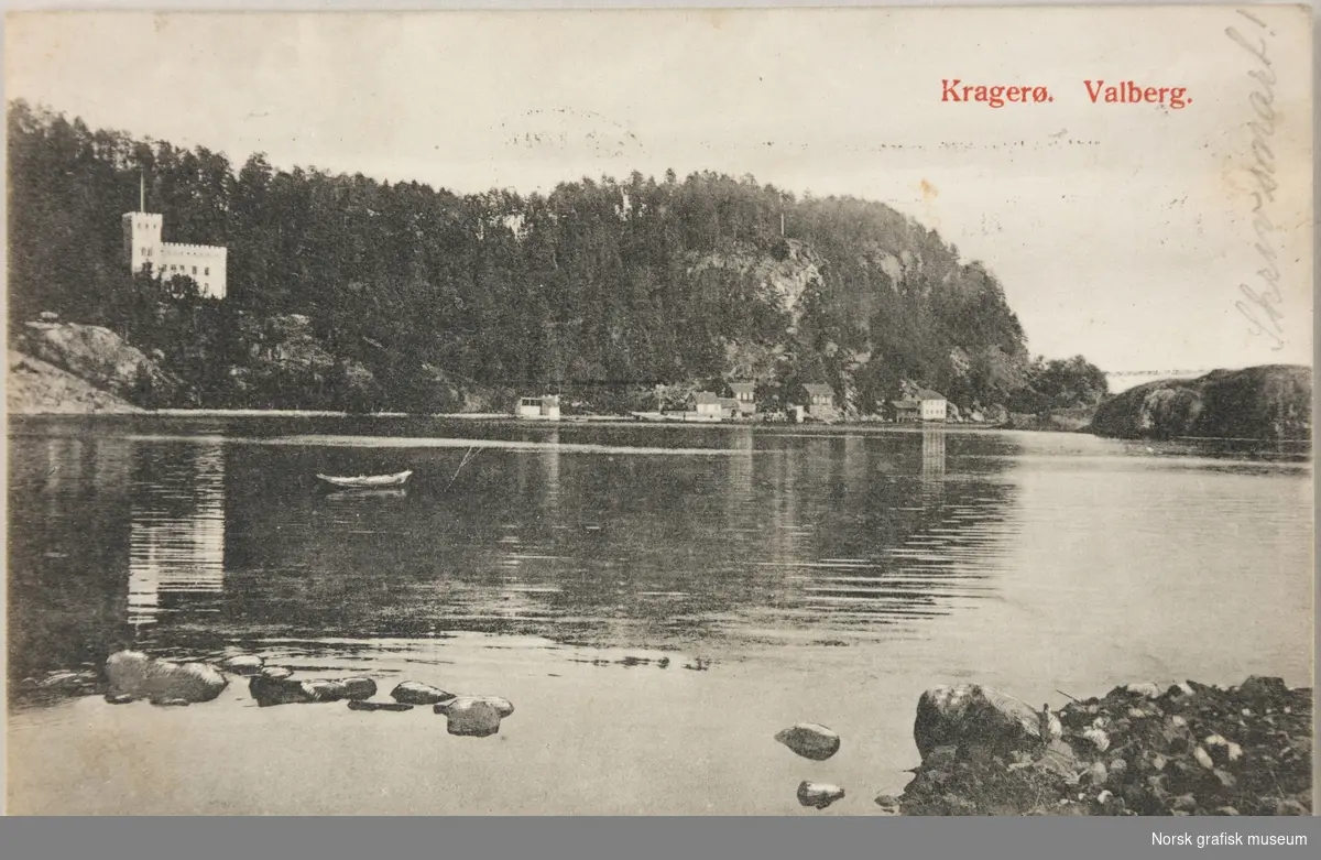 Postkort med bilde av Johan Dahll sitt slott på Valberg i Kragerø.