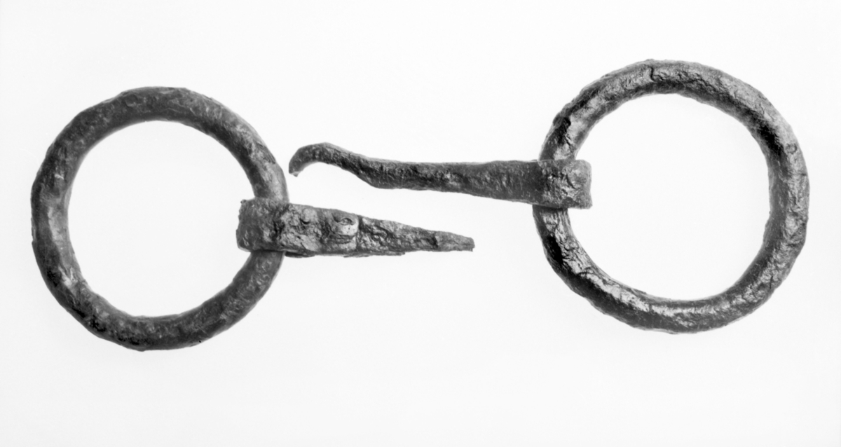 Bissel av jern av type som fig. 1 i Jan Petersen "Vikingetidens redskaper". Munnbittet er tvedelt og ikke fullstendig. Ringens diam. 6,7-7 cm, st. tykkelse 1 cm