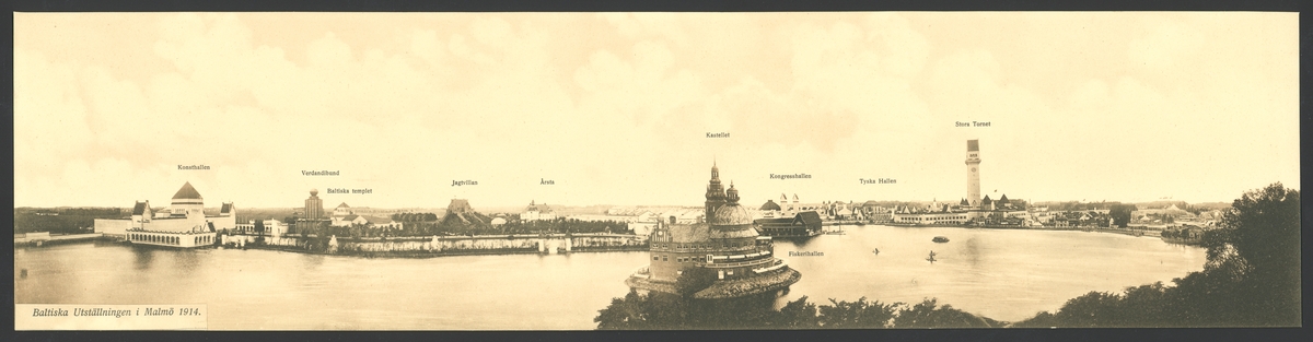 Denna panorama föreställer vyn över Baltiska utställningen i Malmö 1914.